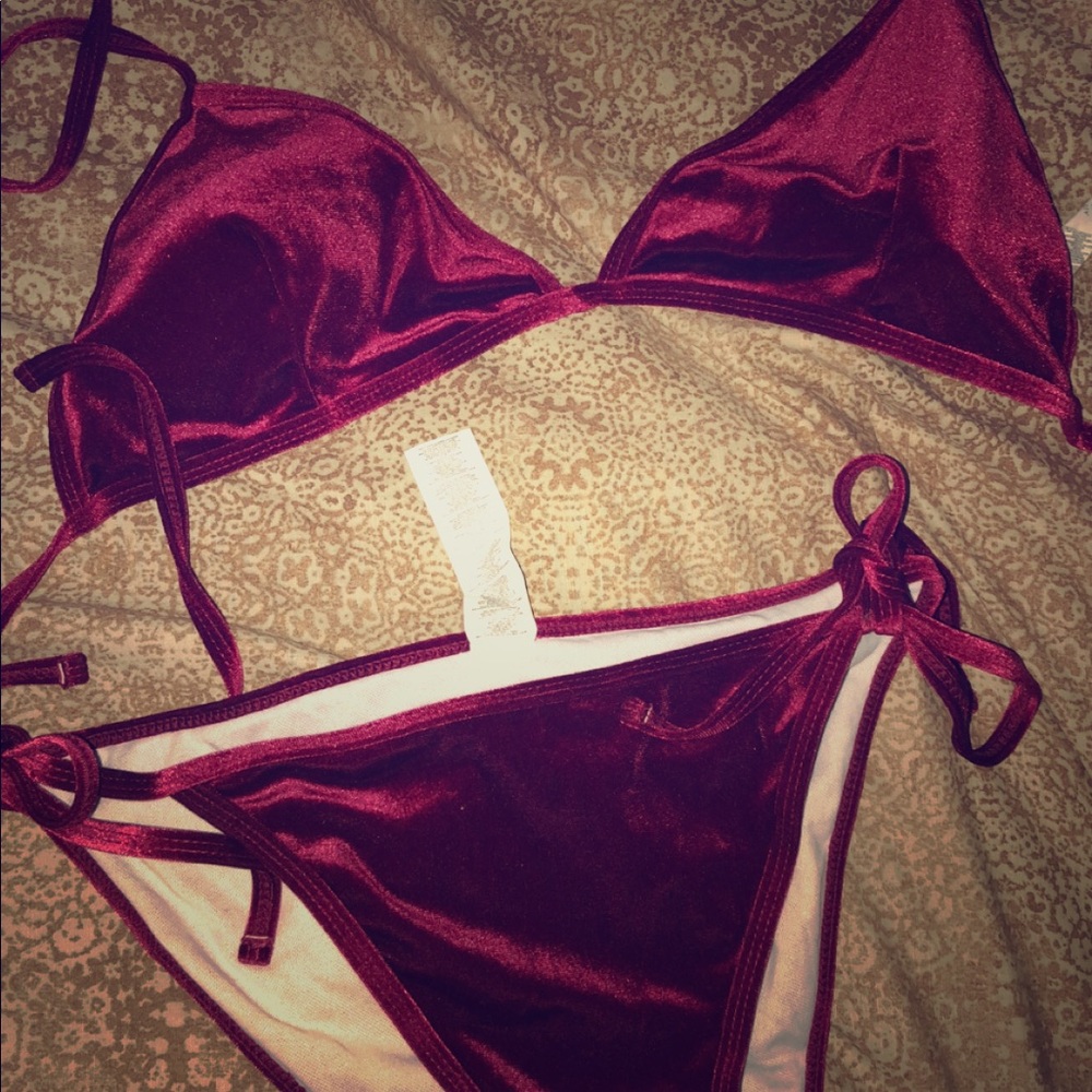 VELVET BURGUNDY 2 PIECE SWIMSUIT BOOHOO